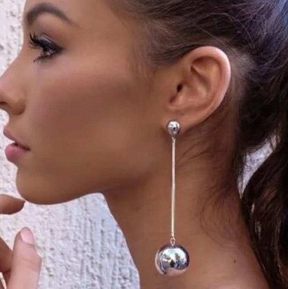 Silver ball drop earrings - Picture 2 of 2